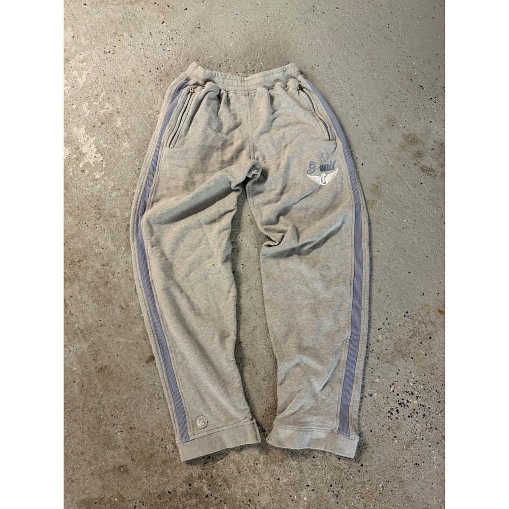 Vintage Y2K G-Unit Baggy Gray Heavyweight Cotton Sweatpants Ankle Zip Large